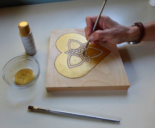 paint the heart, Celtic knot, and box or wood with acrylic paint color of choice or leave natural