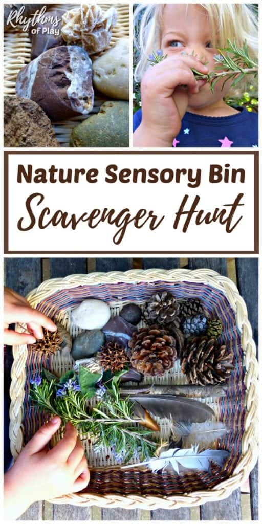 nature sensory bin scavenger hunt for kids
