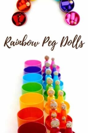 Rainbow wooden peg dolls DIY toy for kids