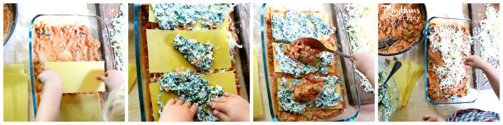 Turkey vegetable lasagna cooking with kids