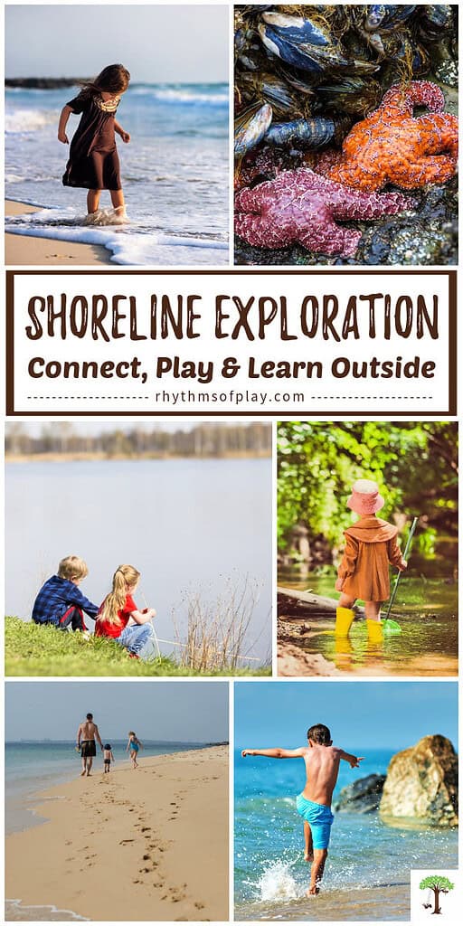 Children of different ages exploring various types of shorelines: ocean, lake, river, creek, and stream.