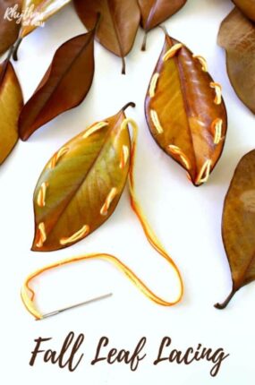 fall leaf lacing beginning sewing lesson for kids using sturdy autumn leaves