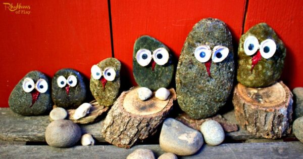 Cute pebble Owl family Hand made and hand painted