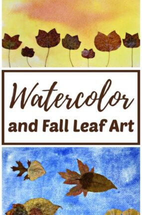 watercolor and fall leaf art project for kids