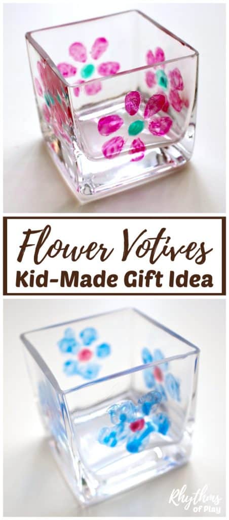 faux stained glass fingerprint flower candle holders kid-made gift ideas (flower candle holder crafts and photos by Nell Regan K. and C. Kartychok co-founders of Rhythms of Play)