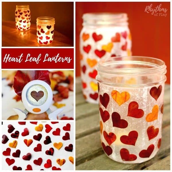 how to make leaf luminaries or lanterns with real leaves in the shape of hearts