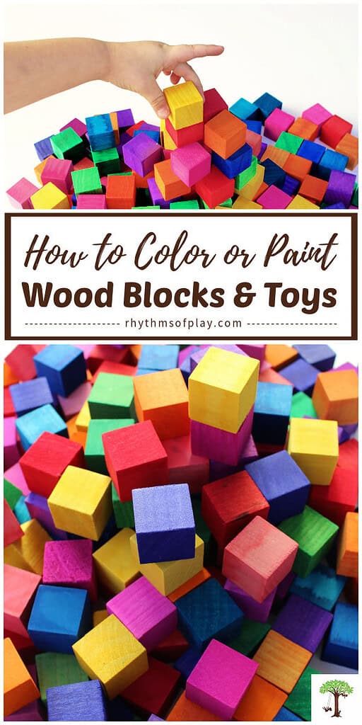 Preschool kid stacking multi-colored rainbow wooden DIY blocks for kids. 