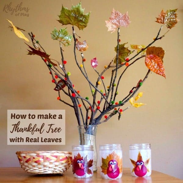 DIY thankful tree with real fall preserved leaves