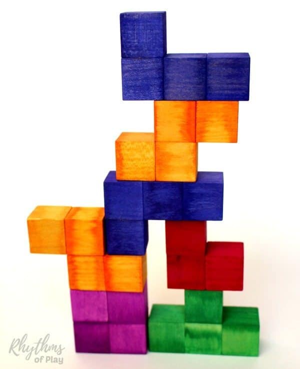 This DIY Tetris Puzzle Cube was inspired by the Nintendo video game of Tetris. Awesome homemade wooden puzzles like these fun cubes make a great gift for both kids and adults. Anyone can exercise their geometric and spatial thinking by playing and experimenting with this puzzle’s pieces. A STEM activity for kids. 