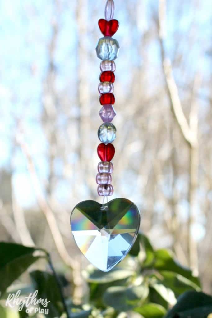hanging heart suncatcher prism diy gift idea for Valentine's Day