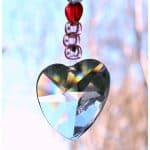 Hanging hearts beaded suncatcher prism (craft and photographs by Nell Regan K. and C. Kartychok.)