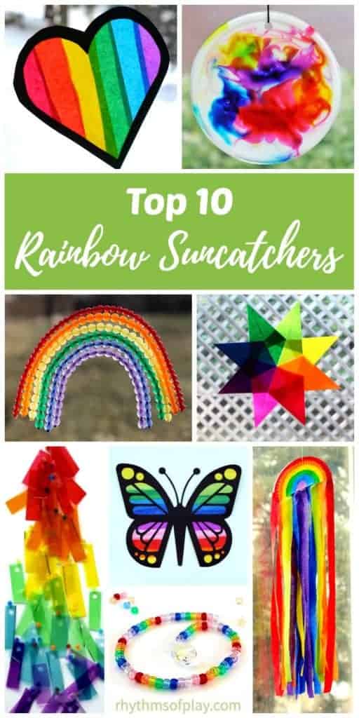 DIY Rainbow suncatchers kids craft ideas. Add a splash of color to your view any time of year. Click through to find a gorgeous collection of rainbow suncatcher crafts to choose from. These easy craft ideas are perfect for Saint Patrick's Day and year round fun!