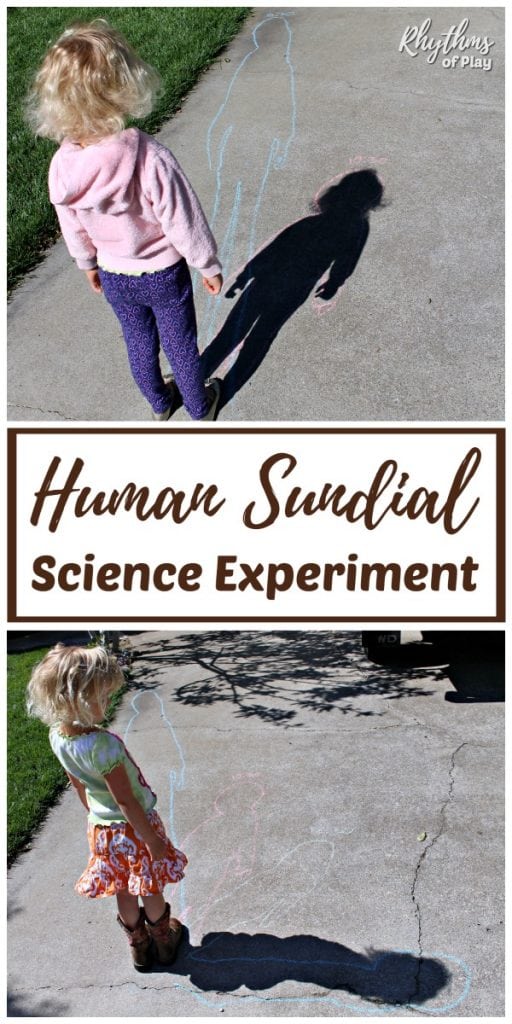 Human Sundial Shadow Science Experiment (photos of C. Kartychok and sundial by Nell Regan K. founders of Rhythms of Play)