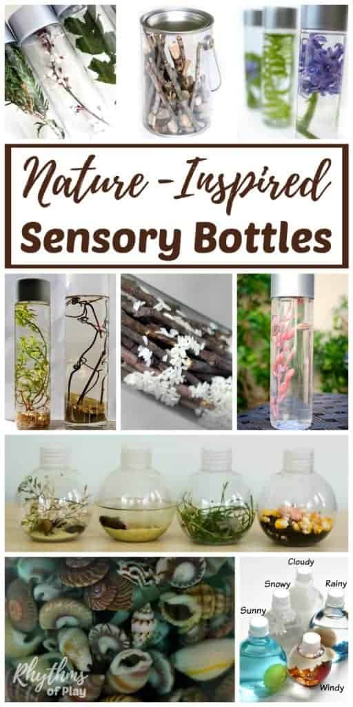 Nature Inspired Sensory Bottles and Discovery Bottles filled with natural materials