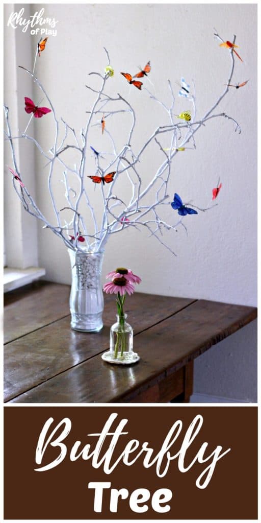 A DIY butterfly tree centerpiece is an easy craft that makes a lovely addition to your home decor or summer nature table.
