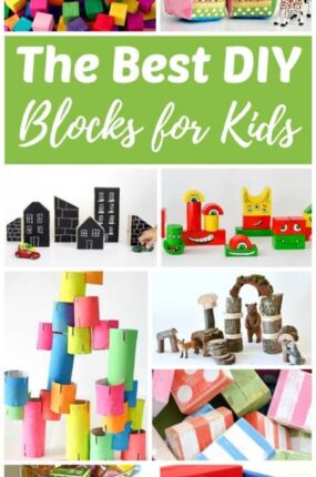 Every kid should have at least one good set of building blocks. These DIY blocks are for babies, toddlers, preschoolers, elementary aged kids. Click through to find soft, alphabet, basic wood, rainbow and recycled block sets you can make yourself!