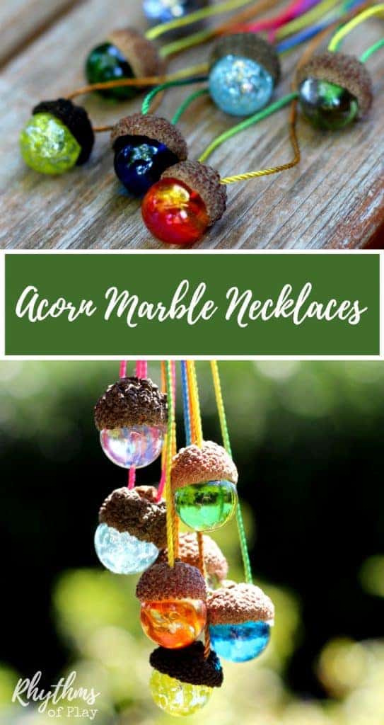 DIY acorn marble necklaces nature craft and homemade gift idea.