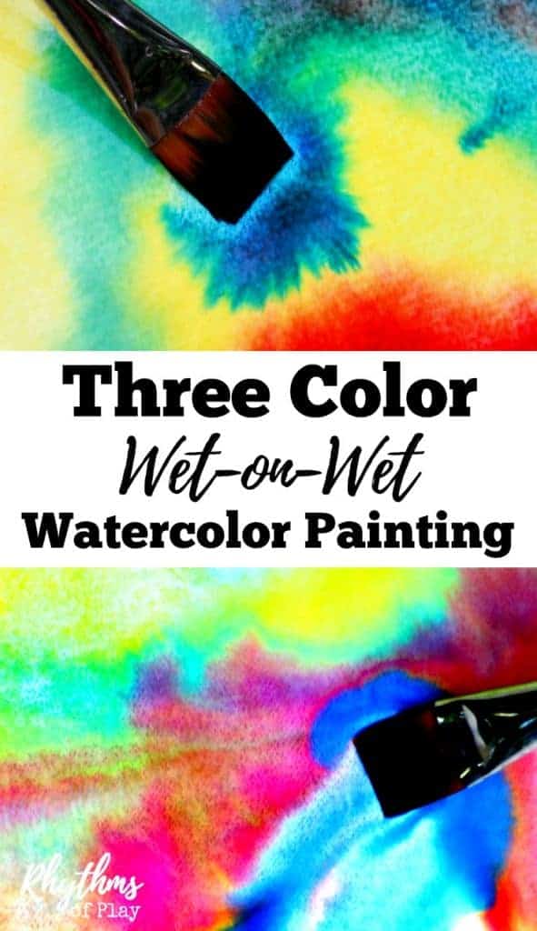 Three color wet-on-wet watercolor painting is a simple art activity to help young children learn about and experience color. It is a process art paint technique used and taught in Waldorf education in schools and homes all over the world. When finished your beautiful creations can be made into cards and other crafts. An easy art project for homeschoolers and a fun after school idea for kids!