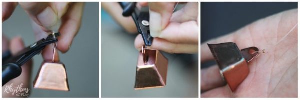 How to attach a cowbell to end of string on Sea Glass Wind Chime DIY.