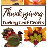 Thanksgiving turkey crafts made with autumn leaves for kids.