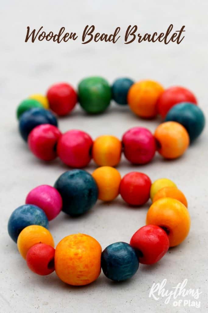 DIY wooden beaded bracelets kid-made gift idea for Mother's Day, Father's Day, a birthday, or Christmas (crafts by Nell Regan Kartychok and Nell Regan)