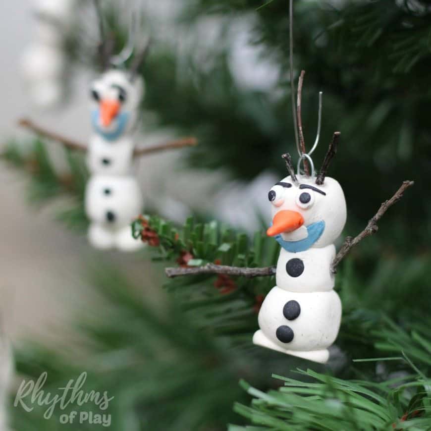 Making a homemade DIY Olaf ornament is an easy Christmas craft for kids inspired by Disney's Frozen. Handmade ornaments like this polymer clay Olaf ornament are perfect for the Christmas tree. They make beautiful holiday decorations and a great kid-made gift idea!