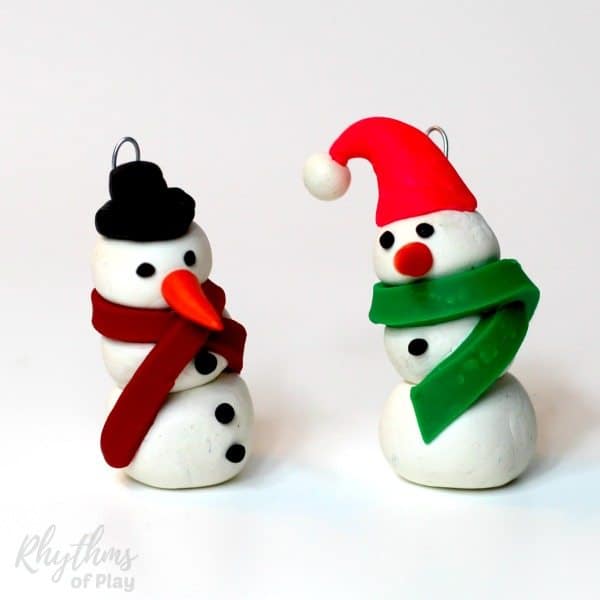 Making a homemade DIY polymer clay Snowman ornament is easy for both kids and adults to make. Handmade ornaments like these cute snowmen are perfect for the Christmas tree. They make beautiful decorations and a great kid-made gift idea!