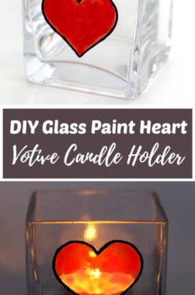 an unlit candle holder with a heart and a lit candle holder with a heart painted on it