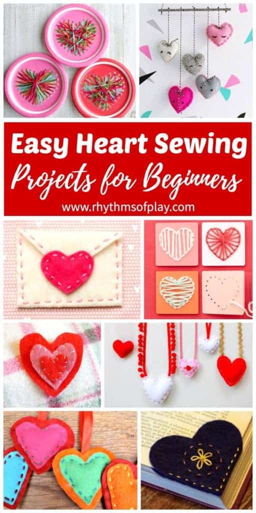 These easy heart sewing projects for beginners are great for teaching kids how to hand sew. Children can learn how to sew using any one of these simple DIY sewing tutorials. Any of these homemade craft ideas would make a great gift idea for Valentine's Day and are perfect for year round sewing practice. These handmade hearts would also be perfect for Mother's Day! #sew #valentinesday #heart #sewing #sewingprojects #valentinesdaygiftideas ##valentinesgift #kidsactivities