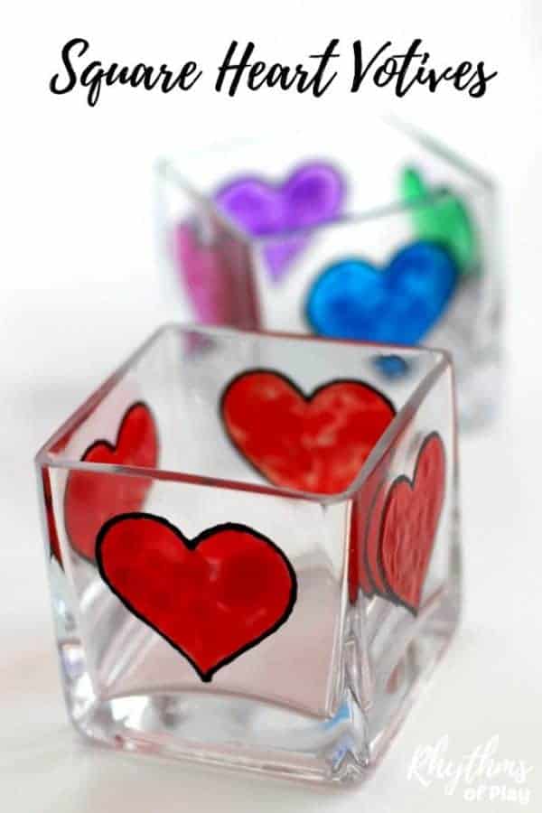 quadruple faux stained glass heart candle holders (heart crafts and photos by Nell Regan K and Charlize Kartychok co-founders of Rhythms of Play)