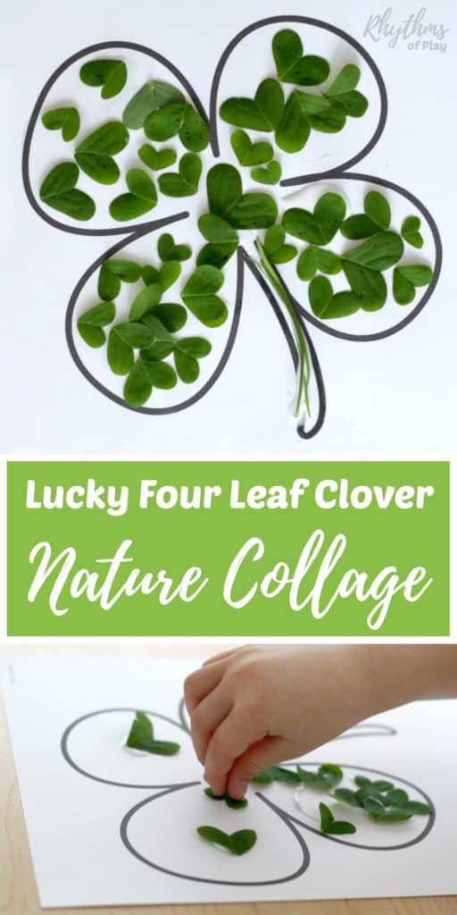 Four leaf clover nature collage art project and nature craft idea for kids