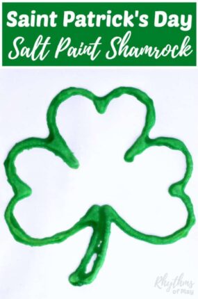 Making a Saint Patrick's Day salt paint shamrock is an easy art project and craft for kids that only takes minutes to set up. Toddlers, preschoolers, and elementary kids will enjoy the raised salt and watercolor painting technique used to create this St Patrick's Day decoration. Try it today!