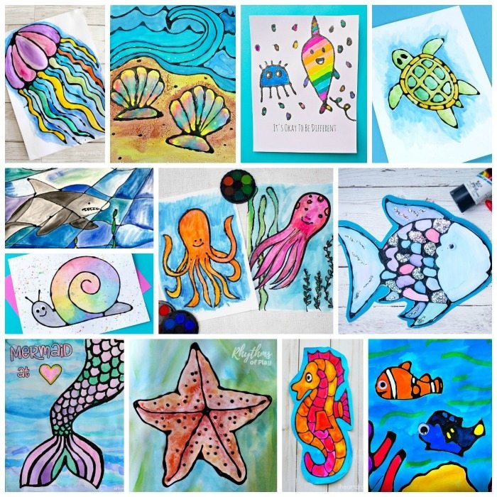 Enjoy the stress relieving activity of coloring with black glue and watercolors with this fun collection of easy under the sea ocean art and craft projects! Most come with a free printable template to make it easy to create gorgeous ocean art for a simple watercolor lesson or homeschool ocean unit. The contrast of the black glue and watercolor paints creates vibrant works of art that can be hung on the wall or given as a unique handmade gift. 
