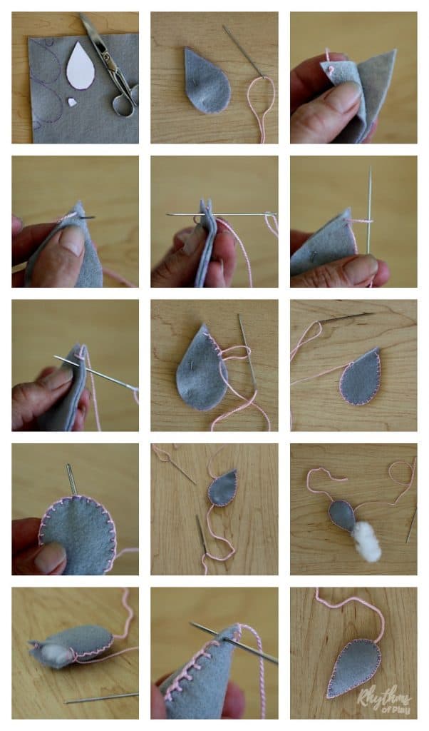 How to sew the body of a felt mouse plush toy together: step by step photo tutorial