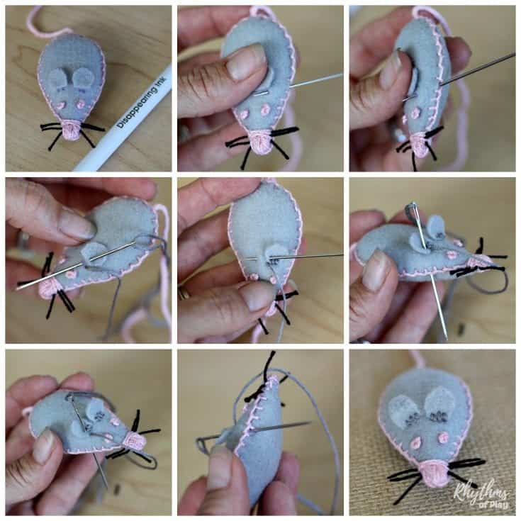 photo tutorial - how to sew ears onto mouse toy