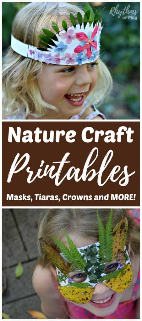 Nature Masks Tiaras Crowns and More! Kids will love how easy it is to create nature arts and crafts with these fun printables. Get outside, explore nature, engage the senses, and use the fine motor muscles to create wearable art. A hands-on learning punch hard to beat! 
