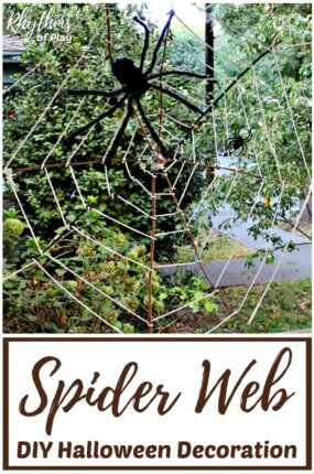 DIY Halloween spider web decoration made with bare branches.