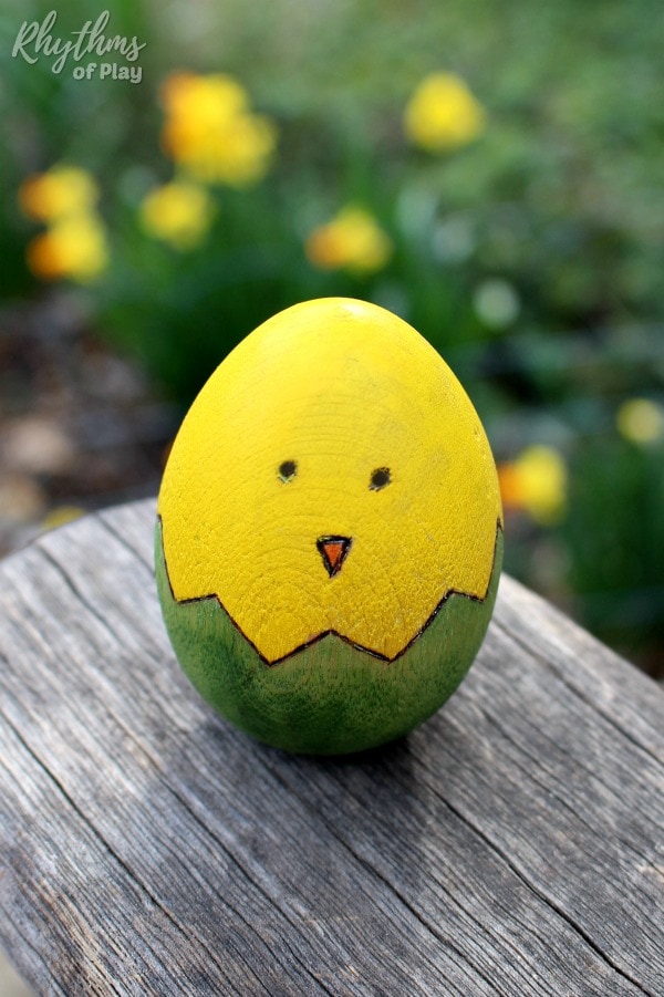 green colored easter chick wooden egg craft