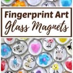 Fingerprint art DIY glass magnets (fingerprint crafts and photos by Nell Regan and Charlize Kartychok co-founders of Rhythms of Play)