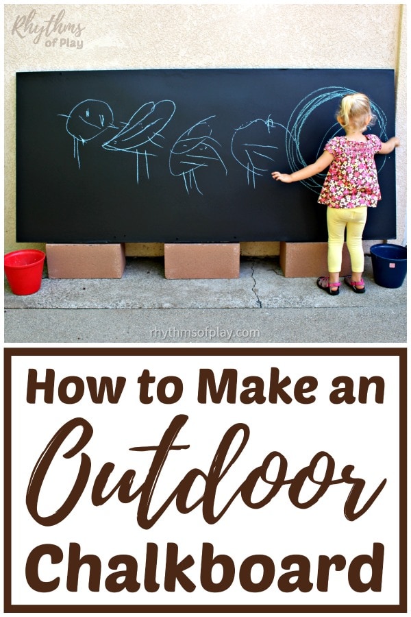 how to make an outdoor chalkboard tutorial (photo of preschooler--Charlize Kartychok--drawing on a chalkboard)