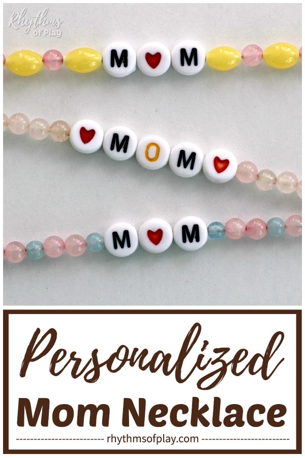 personalized necklace for mom, mum, grandma, or nana DIY tutorial with hearts, alphabet, and gemstone beads
