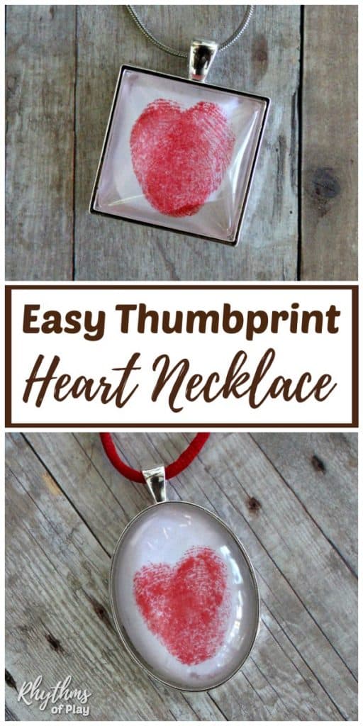 Red thumbprint heart square and oval necklace pendants (DIY thumbprint heart necklaces and photographs by Nell Regan K. and C. Kartychok co-founders of Rhythms of Play)