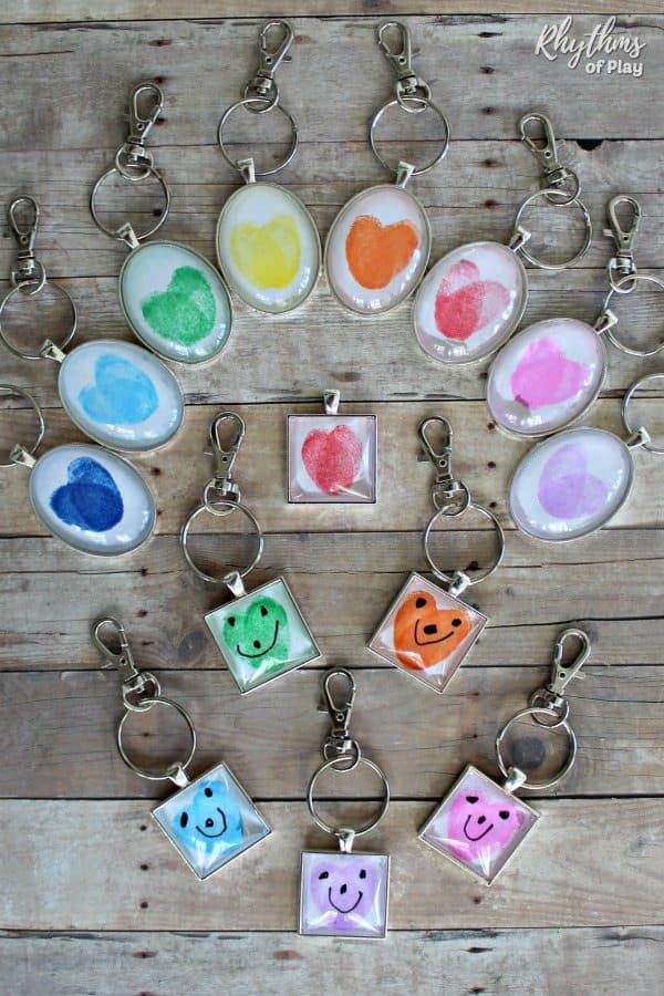 oval and square fingerprint heart keychain charms and pendants (art crafts and photos by Nell Regan K. and C. Kartychok)