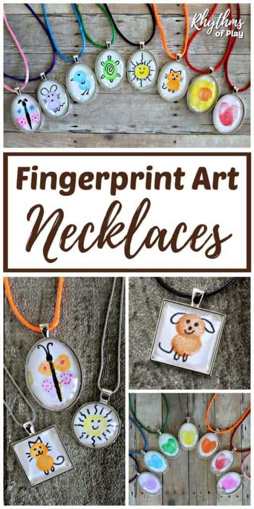 DIY fingerprint art necklace pendant ideas (crafts by Nell Regan K and Charlize Kartychok.)