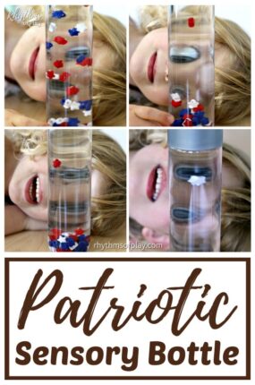 sensory bottle diy with red white and blue stars.