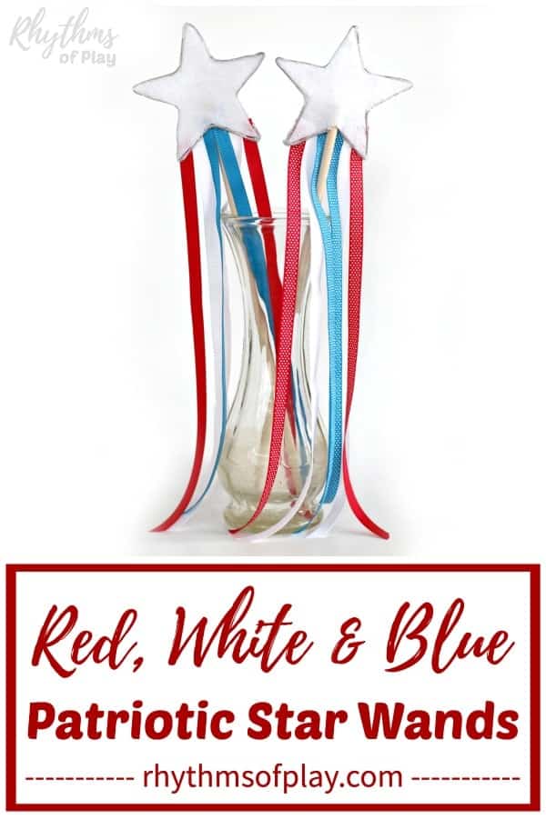 Patriotic 4th of July star wand with red, white and blue ribbons