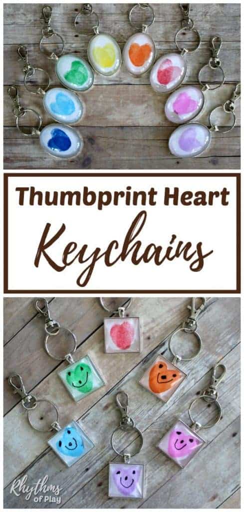 easy DIY fingerprint heart keychains charms and pendants kids and adults can make (art craft and photos by Nell Regan K. and C. Kartychok)