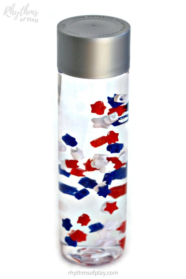 red white and blue stars in a sensory bottle diy for kids
