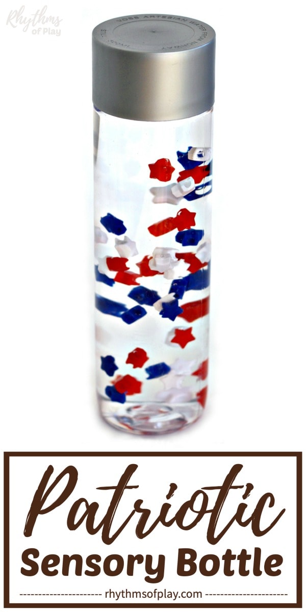 red white and blue stars floating in a sensory bottle diy