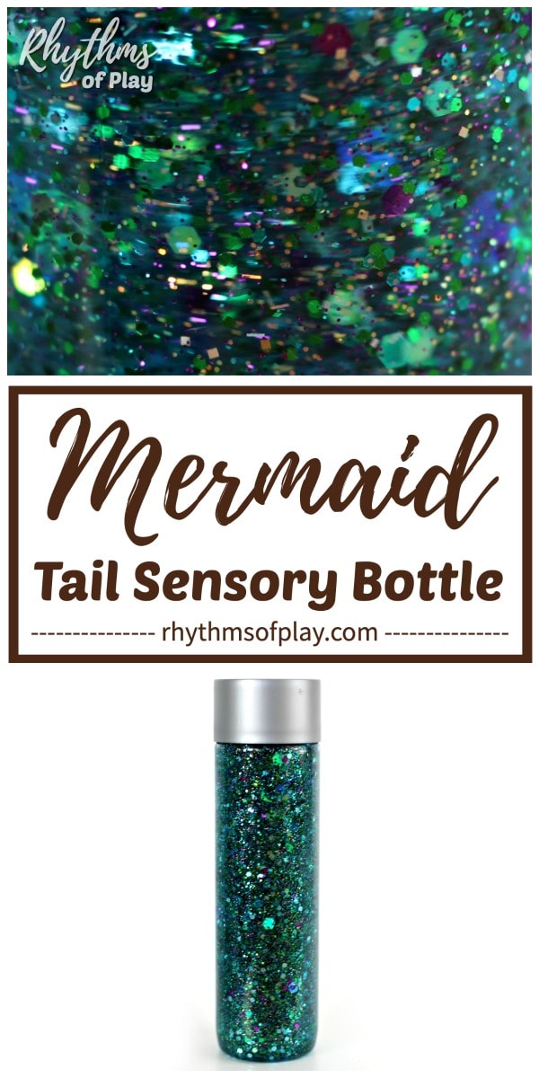 glitter sensory bottle diy that looks like a shiny mermaid tail